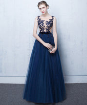 A-Line Illusion Neck Floor-Length Tulle & Lace Prom Dress with Appliqué Bodice