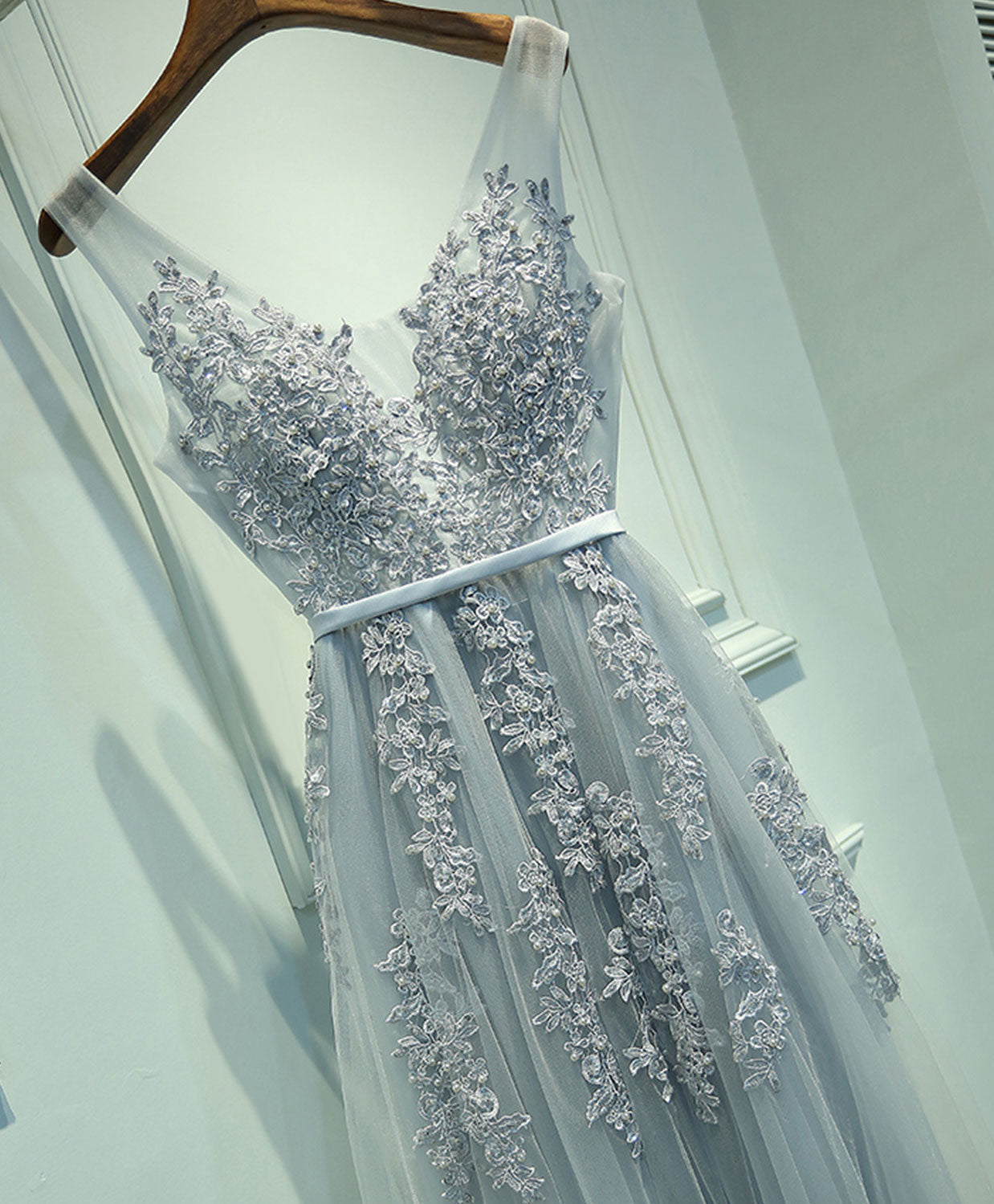 A-line Cowl Neck Floor-Length Tulle & Lace Prom Dress with Lace-Up Back