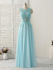 A-line Scoop Neck Floor-Length Chiffon & Lace Prom Dress