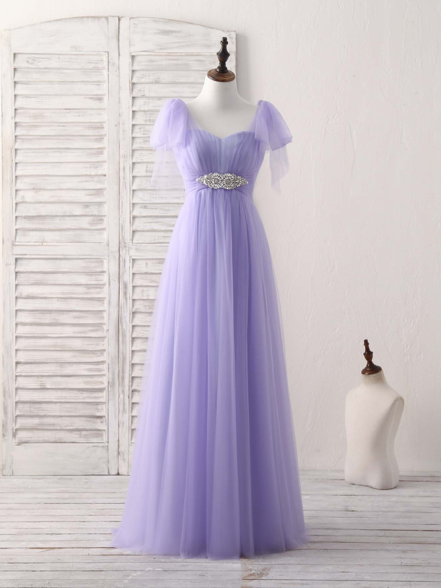A-Line Sweetheart Floor-Length Tulle Prom Dress with Beaded Waistband