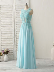 A-line Scoop Neck Floor-Length Chiffon & Lace Prom Dress
