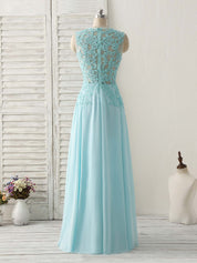 A-line Scoop Neck Floor-Length Chiffon & Lace Prom Dress