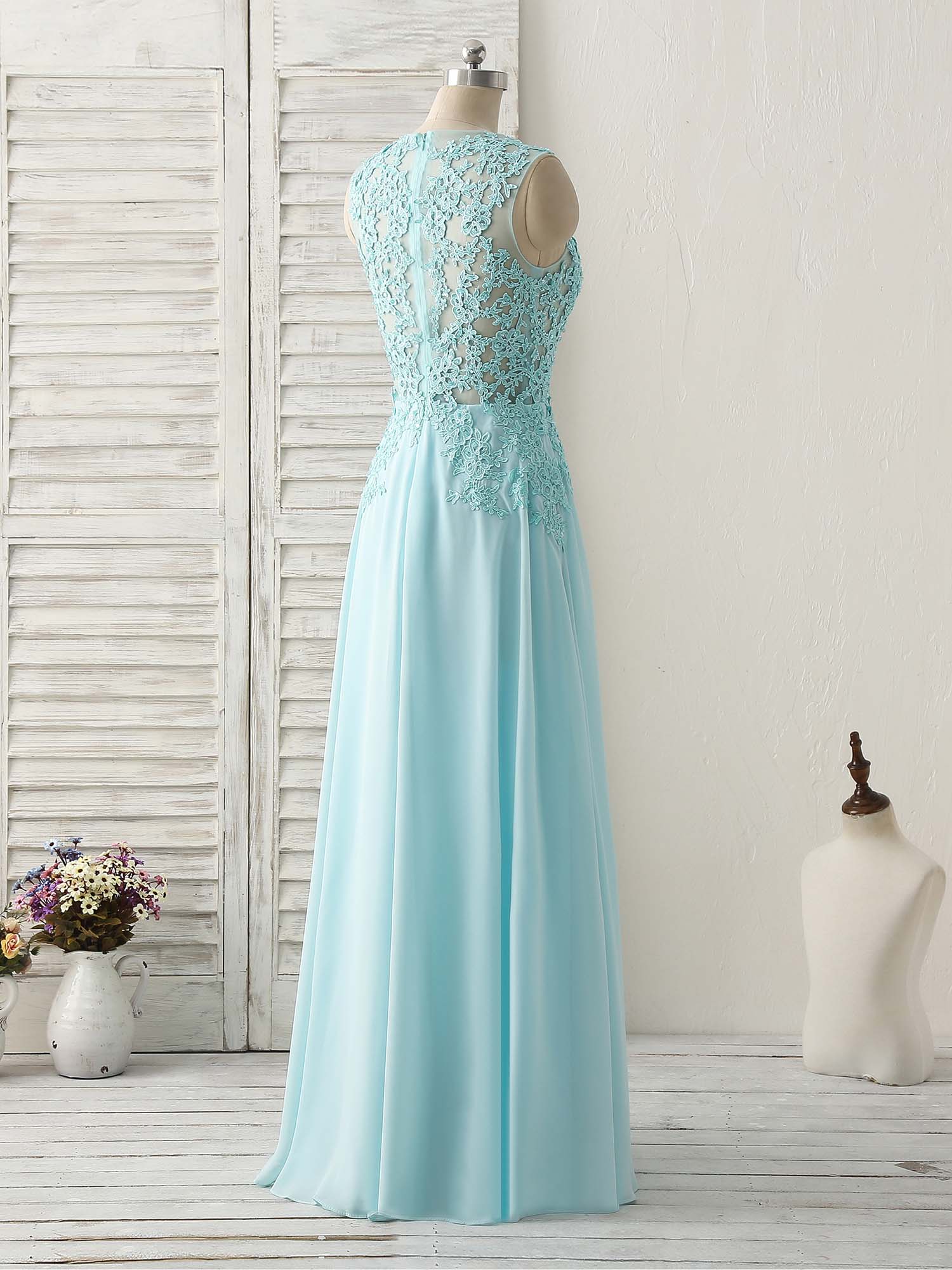 A-line Scoop Neck Floor-Length Chiffon & Lace Prom Dress