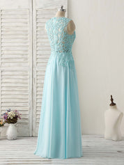 A-line Scoop Neck Floor-Length Chiffon & Lace Prom Dress