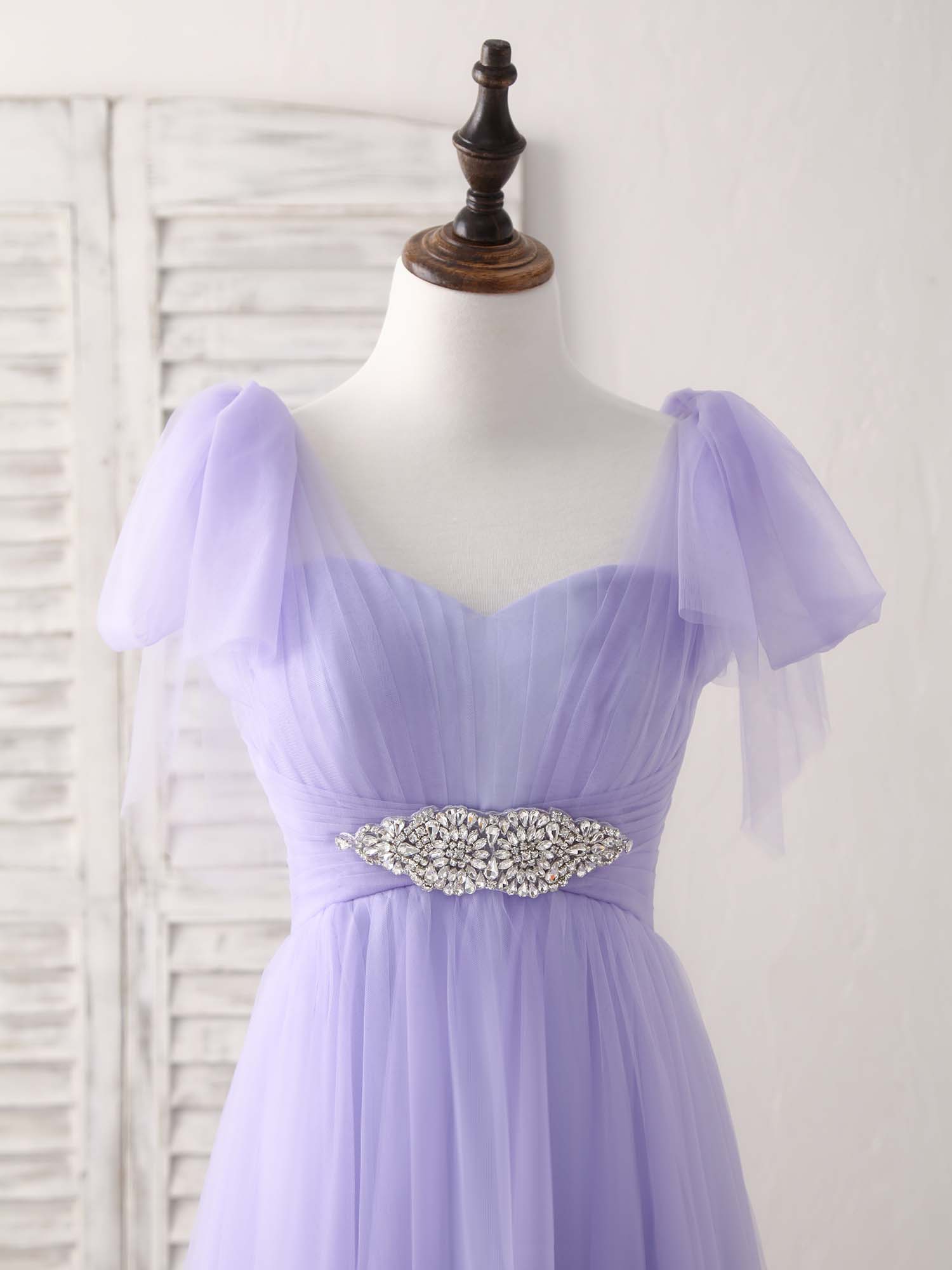 A-Line Sweetheart Floor-Length Tulle Prom Dress with Beaded Waistband