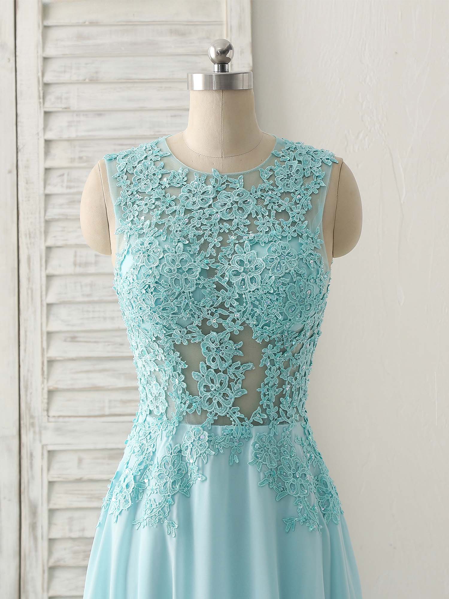 A-line Scoop Neck Floor-Length Chiffon & Lace Prom Dress