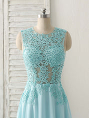 A-line Scoop Neck Floor-Length Chiffon & Lace Prom Dress