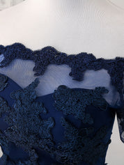 Off-the-Shoulder A-Line High-Low Homecoming Dress with Lace Appliqué