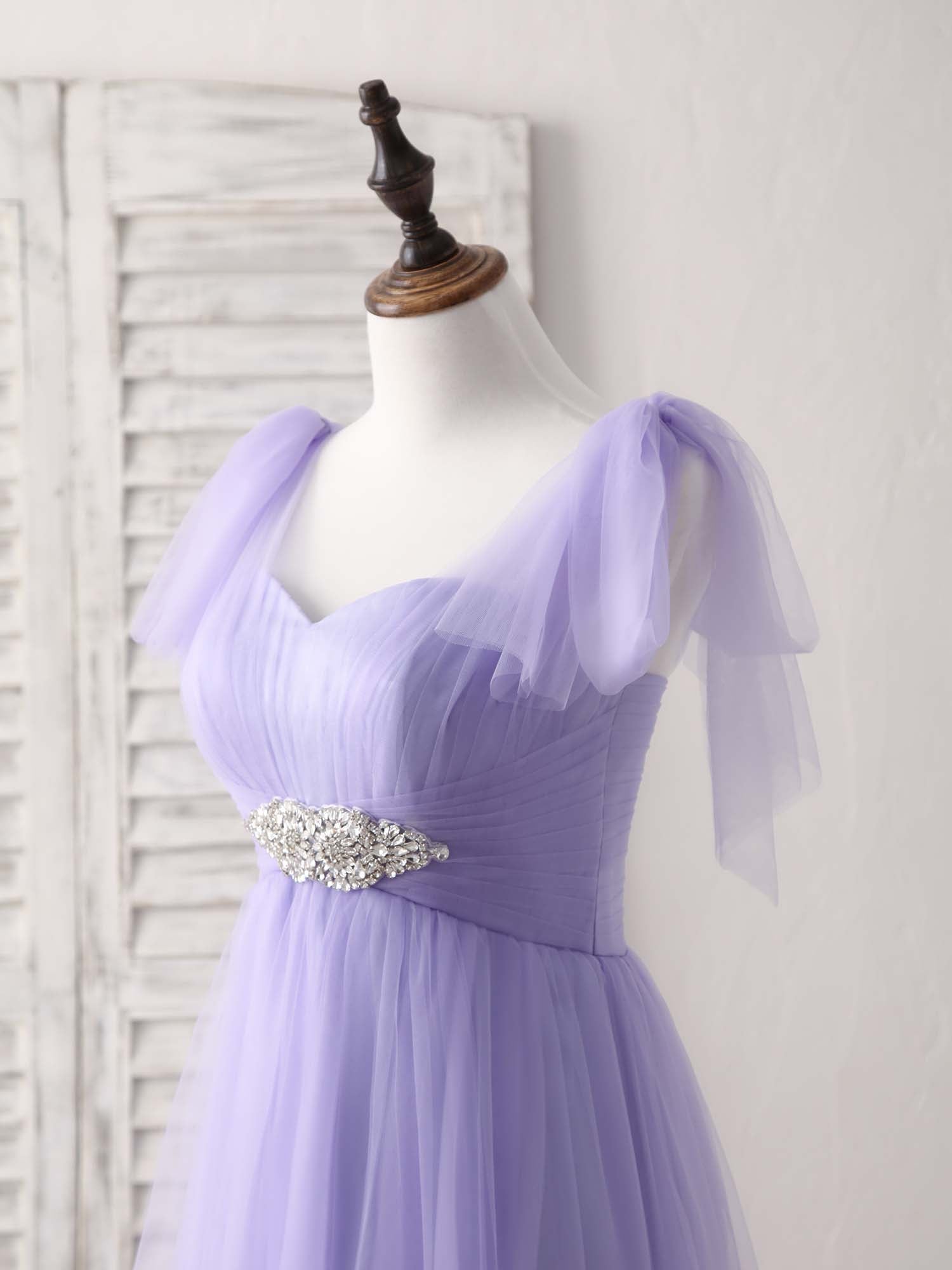 A-Line Sweetheart Floor-Length Tulle Prom Dress with Beaded Waistband
