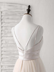 A-Line V-Neck Floor-Length Tulle Prom Dress with Spaghetti Straps