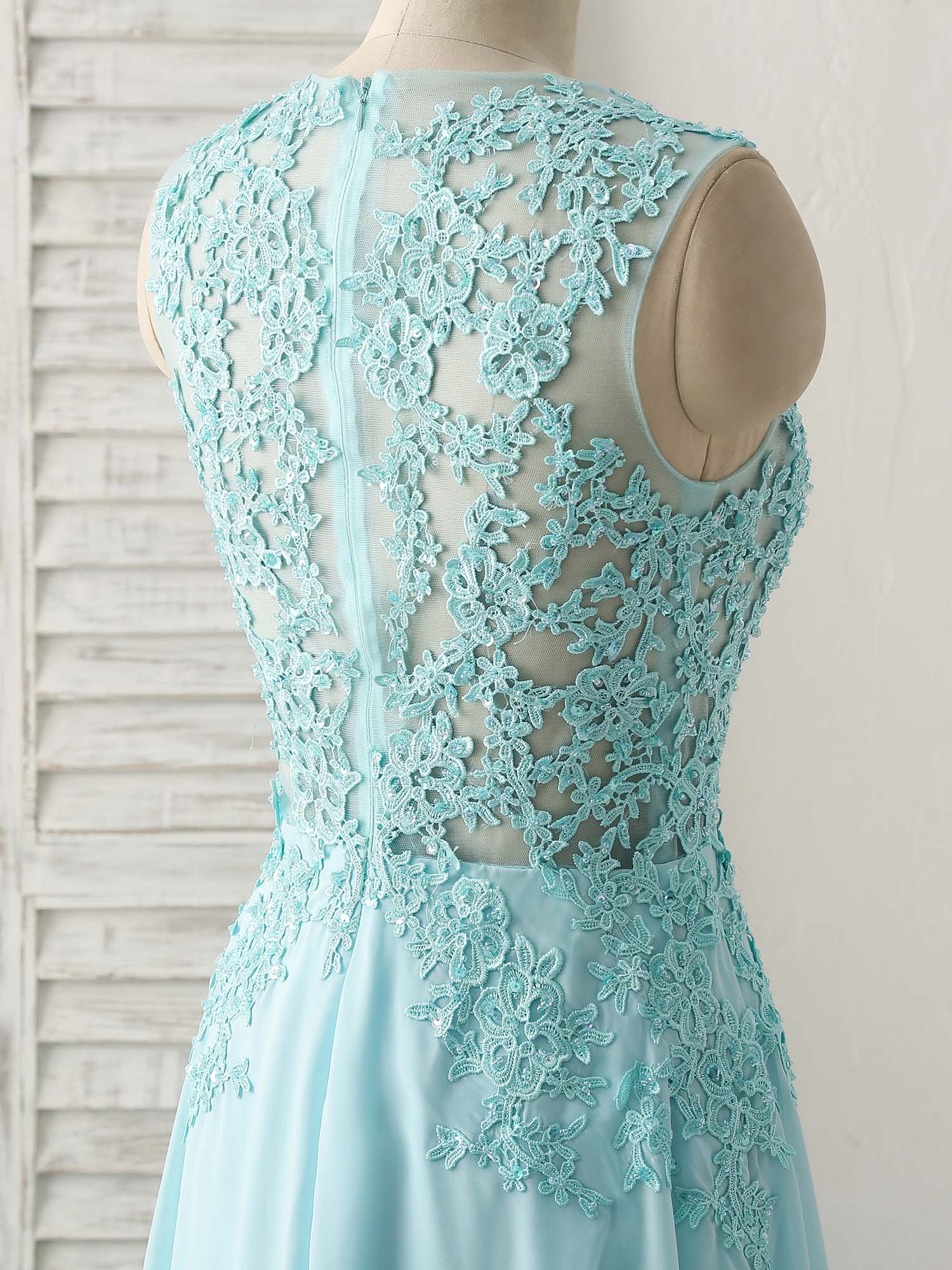 A-line Scoop Neck Floor-Length Chiffon & Lace Prom Dress