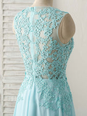 A-line Scoop Neck Floor-Length Chiffon & Lace Prom Dress