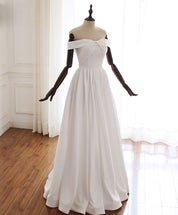 A-Line Ivory Off-the-Shoulder Floor-Length Satin Prom Dress with Draped Bodice