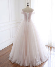 A-Line Off-the-Shoulder Floor-Length Tulle Beaded Prom Dress