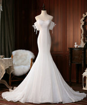 Mermaid Off-the-Shoulder Floor-Length Ivory Tulle and Sequin Prom Dress with Subtle Shimmer