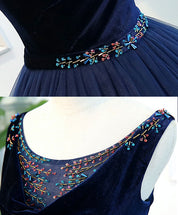 Ball Gown Boat Neck Floor-Length Tulle Prom Dress with Beaded Waist Detail