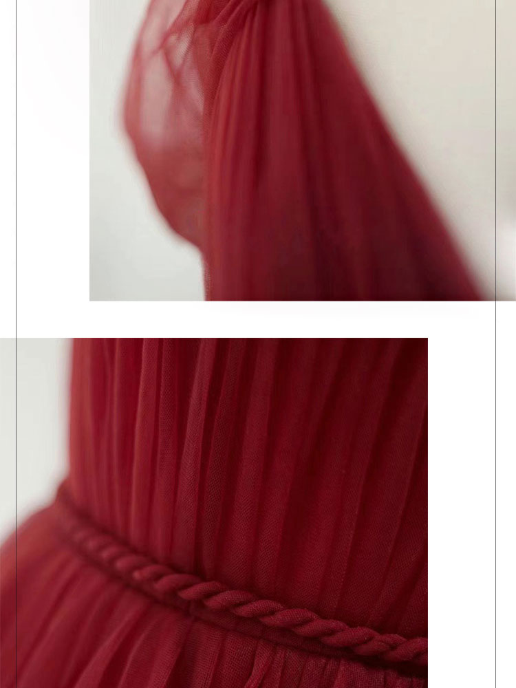 Burgundy A-Line Sweetheart Floor-Length Tulle Prom Dress with Soft Pleated Skirt