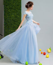 A-Line Illusion Neck Floor-Length Tulle Prom Dress with 3D Floral Lace Appliqué