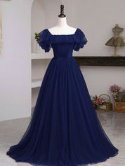 A-Line Off-the-Shoulder Floor-Length Tulle Ruffled Bodice Burgundy Prom Dress