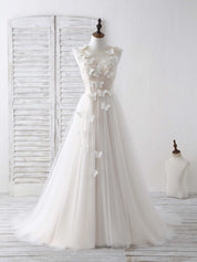 A-Line Illusion Neck Floor-Length Tulle & Lace Prom Dress with Butterfly Appliqué