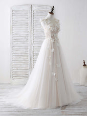 A-Line Illusion Neck Floor-Length Tulle & Lace Prom Dress with Butterfly Appliqué