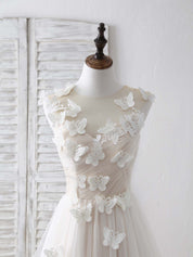 A-Line Illusion Neck Floor-Length Tulle & Lace Prom Dress with Butterfly Appliqué