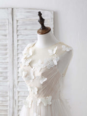 A-Line Illusion Neck Floor-Length Tulle & Lace Prom Dress with Butterfly Appliqué