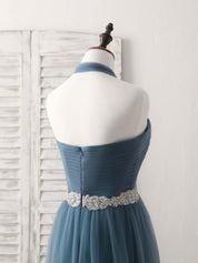 A-Line Halter Neckline Floor-Length Tulle Prom Dress with Beaded Waist
