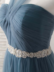 A-Line Halter Neckline Floor-Length Tulle Prom Dress with Beaded Waist