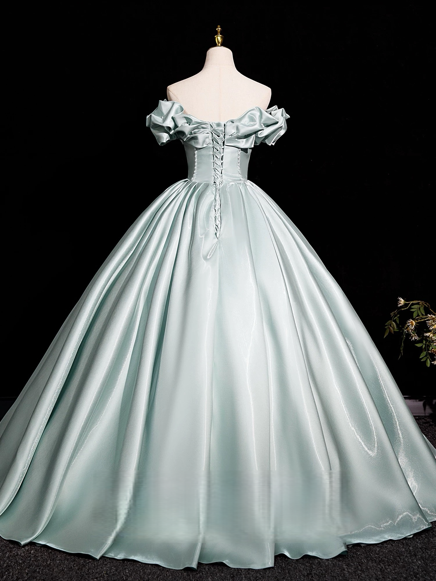 A-Line Off Shoulder Satin Light Green Long Prom Dress, Light Green Long Formal Dress
