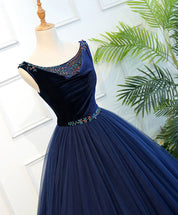 Ball Gown Boat Neck Floor-Length Tulle Prom Dress with Beaded Waist Detail