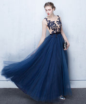 A-Line Illusion Neck Floor-Length Tulle & Lace Prom Dress with Appliqué Bodice