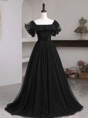 A-Line Off-the-Shoulder Floor-Length Tulle Ruffled Bodice Burgundy Prom Dress