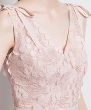 A-Line V-Neck Knee-Length Blush Tulle Lace Homecoming Dress with Textured Dot Overlay