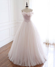 A-Line Off-the-Shoulder Floor-Length Tulle Beaded Prom Dress