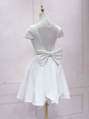 A-Line V-Neck Knee-Length White Chiffon Homecoming Dress with Short Sleeves