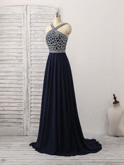 Beaded High Neck A-Line Floor-Length Chiffon Prom Dress