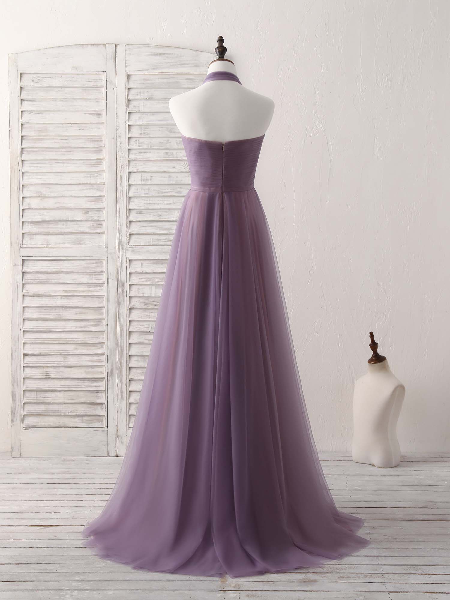 A-Line Halter Neck Floor-Length Chiffon Prom Dress