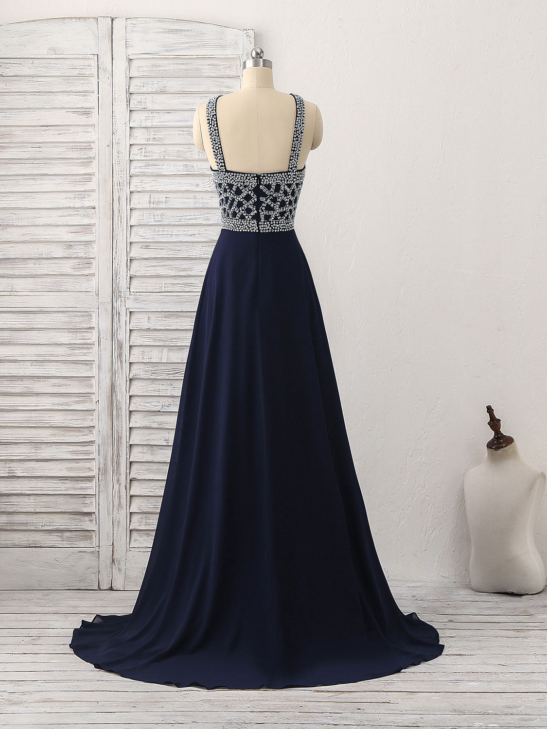 Beaded High Neck A-Line Floor-Length Chiffon Prom Dress