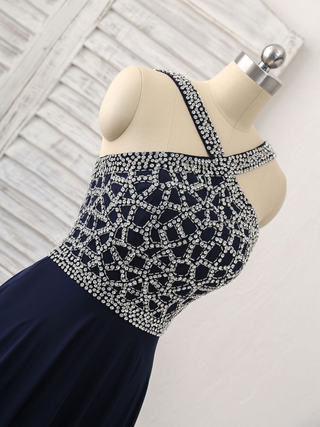 Beaded High Neck A-Line Floor-Length Chiffon Prom Dress