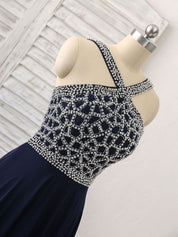 Beaded High Neck A-Line Floor-Length Chiffon Prom Dress