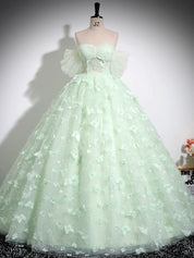 Ball Gown Sweetheart Neckline Floor-Length Mint Tulle Lace Prom Dress with 3D Floral Appliqué