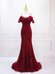 Mermaid V-Neck Burgundy Long Prom Dress | Elegant Burgundy Formal Gown