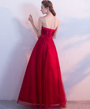 A-line Strapless Floor-Length Tulle Prom Dress with Lace Appliqué