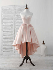 A-line Sweetheart Neck High-Low Satin & Lace Homecoming Dress with Lace Appliqué