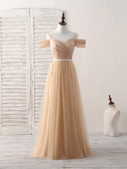 A-Line Off-the-Shoulder Floor-Length Tulle and Lace Prom Dress