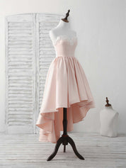 A-line Sweetheart Neck High-Low Satin & Lace Homecoming Dress with Lace Appliqué