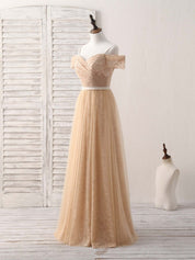 A-Line Off-the-Shoulder Floor-Length Tulle and Lace Prom Dress