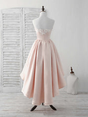 A-line Sweetheart Neck High-Low Satin & Lace Homecoming Dress with Lace Appliqué