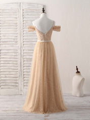 A-Line Off-the-Shoulder Floor-Length Tulle and Lace Prom Dress